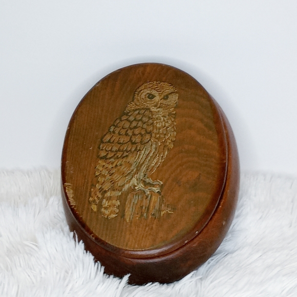 Vintage Wooden Oval Box Hand Painted Owl